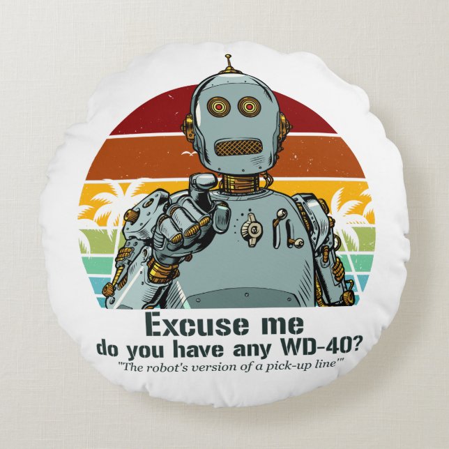 Retro grappige robot heeft olie nodig rond kussen (Voorkant)