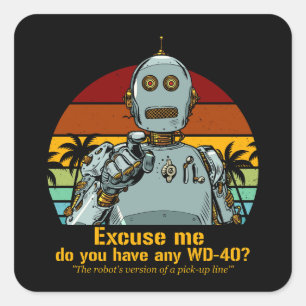 Retro grappige robot heeft olie nodig vierkante sticker
