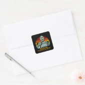 Retro grappige robot heeft olie nodig vierkante sticker (Envelop)