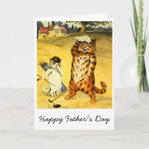 Retro Grappige Vaderdag Golfende Kat & Caddie Kaart
