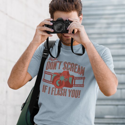 Retro Grappige zin Fotografie Camera Flash T-shirt