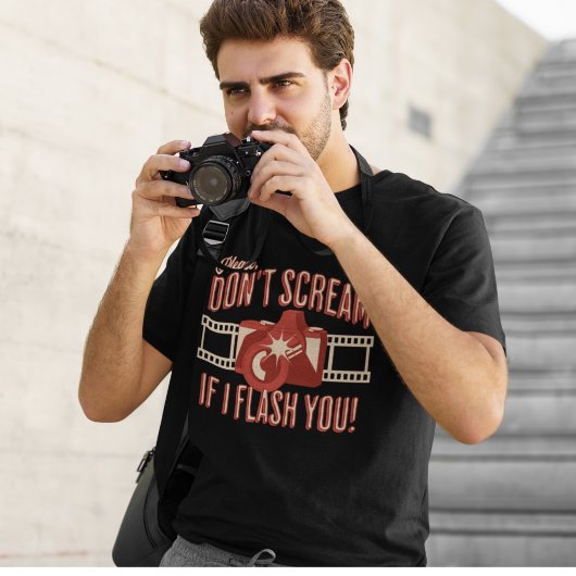 Retro Grappige zin Fotografie Camera Flash T-shirt