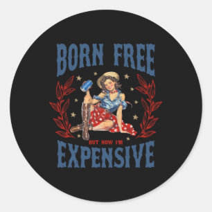 Retro gratis geboren, maar nu ben ik duur 4 juli ronde sticker