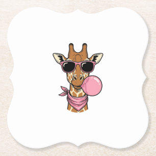Retro Gravure Giraffe Bubblegum Vector Design_ Kartonnen Onderzetters