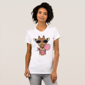 Retro Gravure Giraffe Bubblegum Vector Design_ T-shirt (Voorkant volledig)