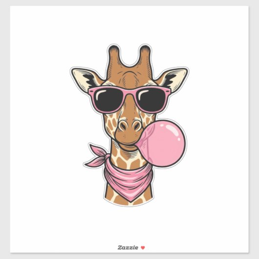 Retro Gravure Giraffe Bubblegum Vector Ontwerp_ Sticker (Vel)