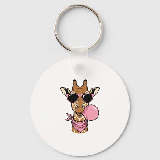 Retro Gravure Giraffe Bubblegum Vectorontwerp_ Sleutelhanger (Voorkant)