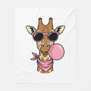Retro Gravure Giraffe Bubblekauwgom Vectorontwerp_ Fleece Deken