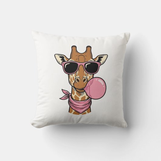 Retro Gravure Giraffe Bubblekauwgom Vectorontwerp_ Kussen (Voorkant)
