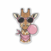Retro Gravure Giraffe Bubblekauwgom Vectorontwerp_ Sticker (Voorkant)