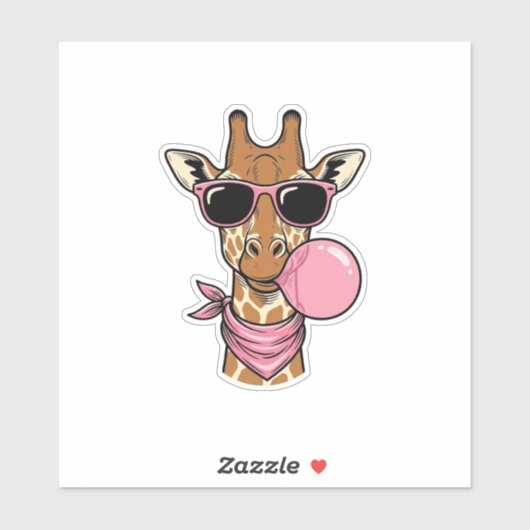Retro Gravure Giraffe Bubblekauwgom Vectorontwerp_ Sticker (Vel)