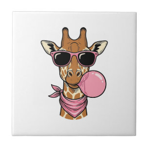 Retro Gravure Giraffe Bubblekauwgom Vectorontwerp_ Tegeltje