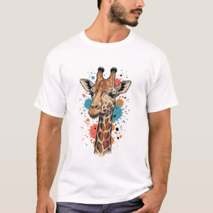 Retro Gravure Giraffe Kunst Wit T-shirt Ontwerp (