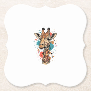 Retro Gravure Giraffe Kunst Wit T-Shirt Ontwerp ( Kartonnen Onderzetters