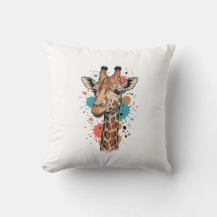 Retro Gravure Giraffe Kunst Wit T-Shirt Ontwerp ( Kussen
