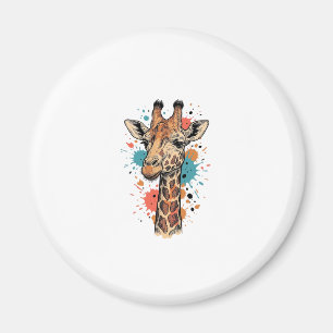 Retro Gravure Giraffe Kunst Wit T-Shirt Ontwerp ( Magneet