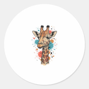Retro Gravure Giraffe Kunst Wit T-Shirt Ontwerp ( Ronde Sticker