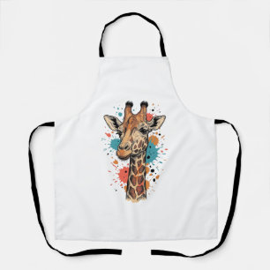 Retro Gravure Giraffe Kunst Wit T-Shirt Ontwerp ( Schort