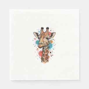 Retro Gravure Giraffe Kunst Wit T-Shirt Ontwerp ( Servet
