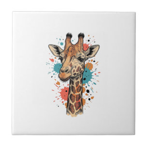 Retro Gravure Giraffe Kunst Wit T-Shirt Ontwerp ( Tegeltje