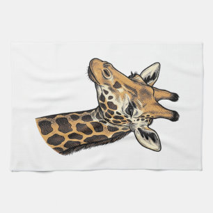 Retro Gravure Giraffe Portret Shirt Ontwerp (7 Theedoek