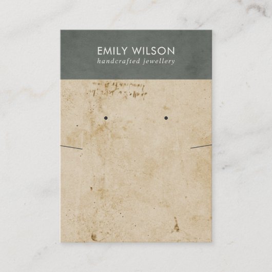 RETRO GRAY PAPER TEXTURE KETTING EARRING DISPLAY VISITEKAARTJE (Voorkant)