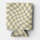 Retro Gray Yellow Pastel Warped Checkerboard Blikjeskoeler (Voorkant)