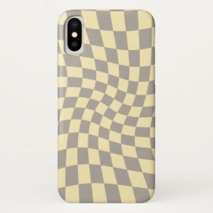 Retro Gray Yellow Pastel Warped Checkerboard   iPhone X Hoesje