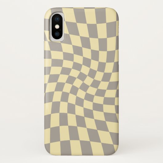 Retro Gray Yellow Pastel Warped Checkerboard Case-Mate iPhone Case (Achterkant)