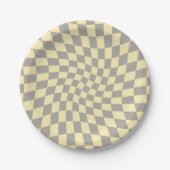 Retro Gray Yellow Pastel Warped Checkerboard Papieren Bordje (Voorkant)