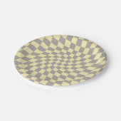 Retro Gray Yellow Pastel Warped Checkerboard Papieren Bordje (Gekanteld)