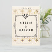 Retro Great Gatsby Art Deco Foto Bewaar de datums Save The Date (Staand voorkant)