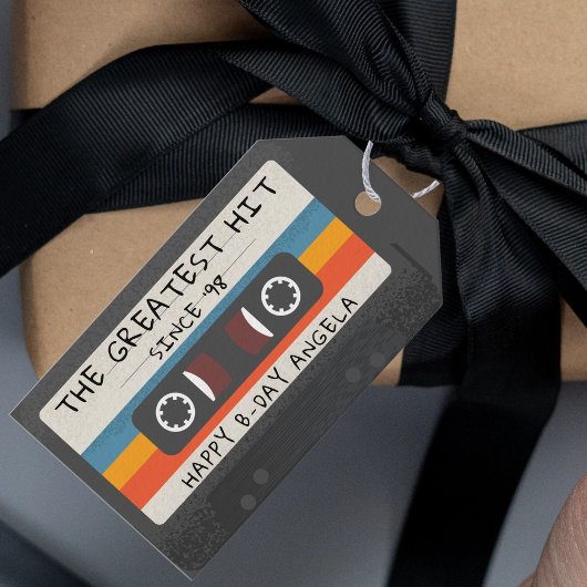 Retro Greatest Hit-cassette verjaardagsfeestje Cadeaulabel