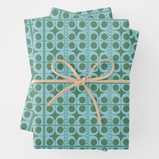 Retro Green and Teal Polka Dot Gift Wrap Inpakpapier Vel (In situ)