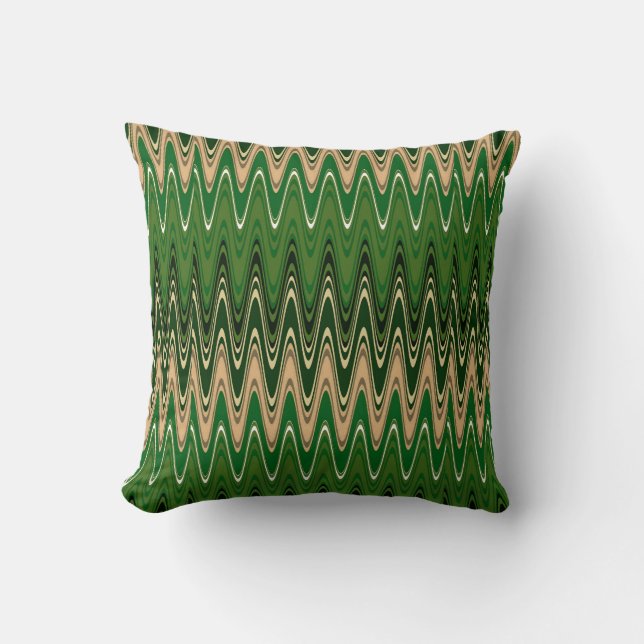 Retro Green & Brown Wave Pattern Kussen (Voorkant)