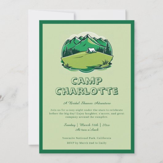 Retro Green Camp Bride Bridal Douche Invitation (Devant)