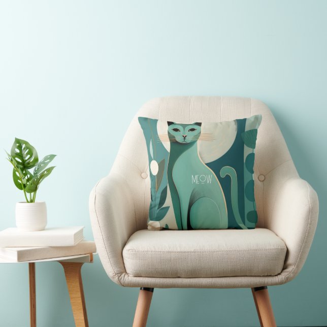 Retro Green Cat Print Kussen (Stoel)