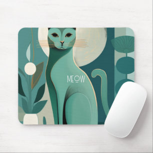 Retro Green Cat Print Mousepad voor kattenbroodjes Muismat