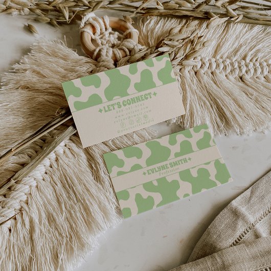 Retro Green Cream 70s Boho Groovy Funky Trendy Visitekaartje