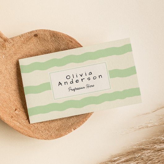Retro Green Cream Wavy Stripes Trendy Boho Visitekaartje