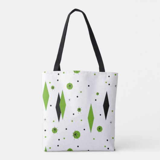 Retro Green Diamonds en Starbursts Canvas tas (Achterkant)