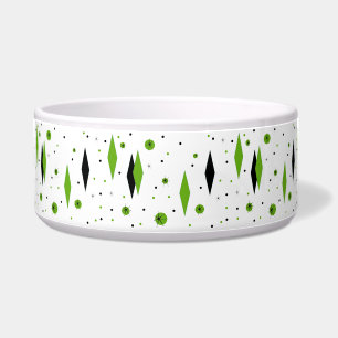 Retro Green Diamonds & Starbursts Ceramic Dog Bowl Voerbakje