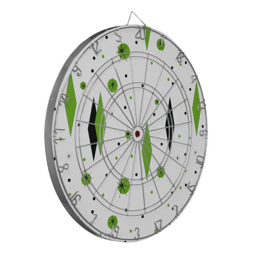Retro Green Diamonds & Starbursts Dart Board Dartbord (Voorkant Links)