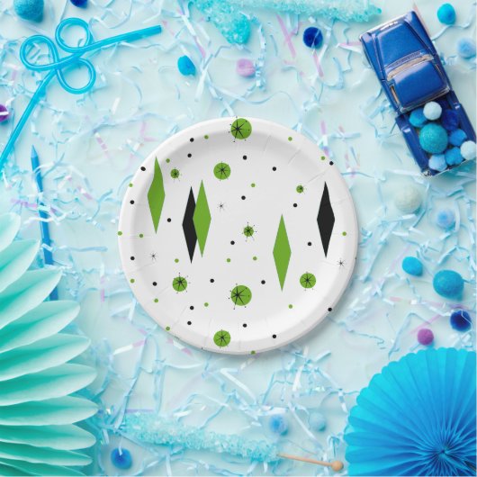 Retro Green Diamonds & Starbursts Paper Bord (Feest)