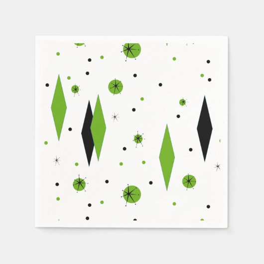 Retro Green Diamonds & Starbursts Papieren servett Servetten (Voorkant)
