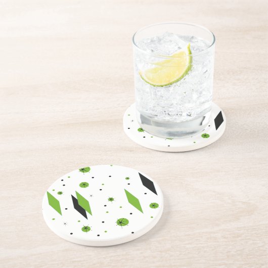 Retro Green Diamonds & Starbursts Sandstone Puzzle Zandsteen Onderzetter (Zijkant)