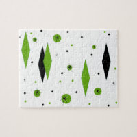 Retro Green Diamonds & Starburts Puzzle