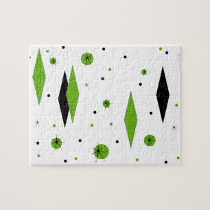 Retro Green Diamonds & Starburts Puzzle