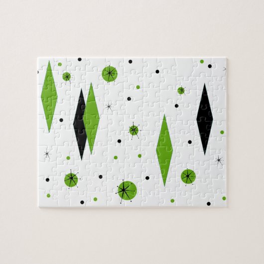 Retro Green Diamonds & Starburts Puzzle (Horizontal)