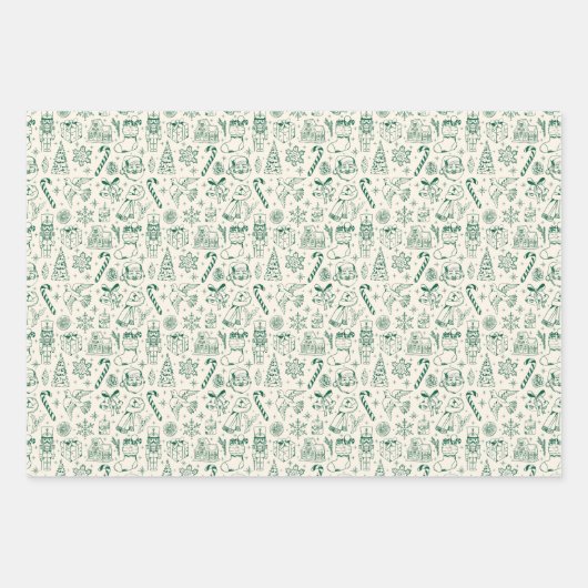 Retro Green Doodle Christmas Wrapping Paper (Voorkant 3)